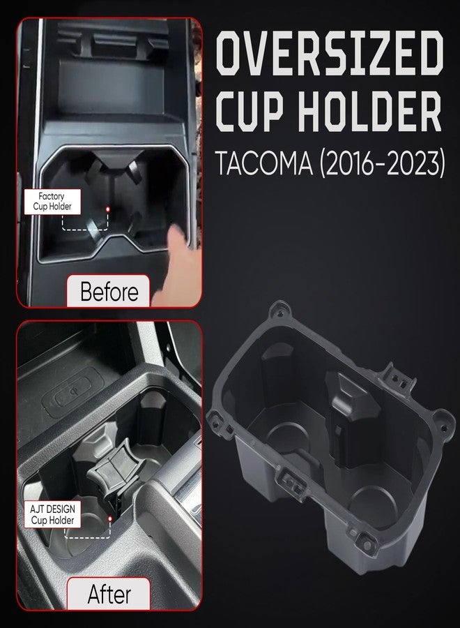 AJT DESIGN Oversized Cup Holder for Toyota Tacoma (2016-2023) | ABS Plastic Oversized Cup Holder Replacement for Tacoma - Black | Vessel Diameter of 3.65"| Made in USA - Image 3